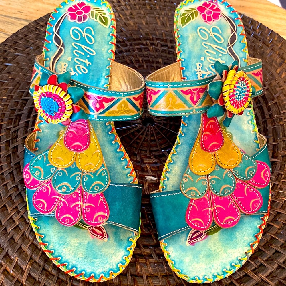 Elite by Corkys hand painted leather sandal